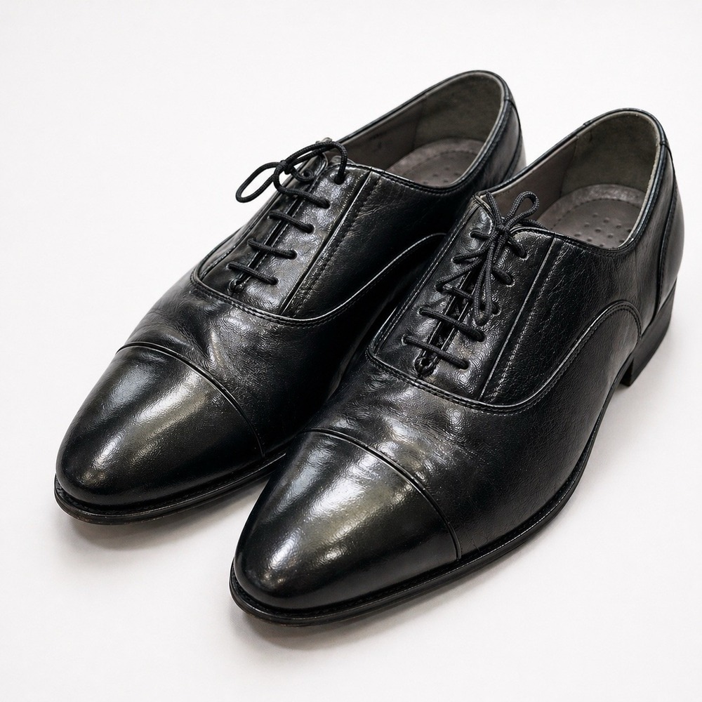 Stacy Adams Black Leather Cap Toe Oxford Shoes Mens 10.5M Lace Up